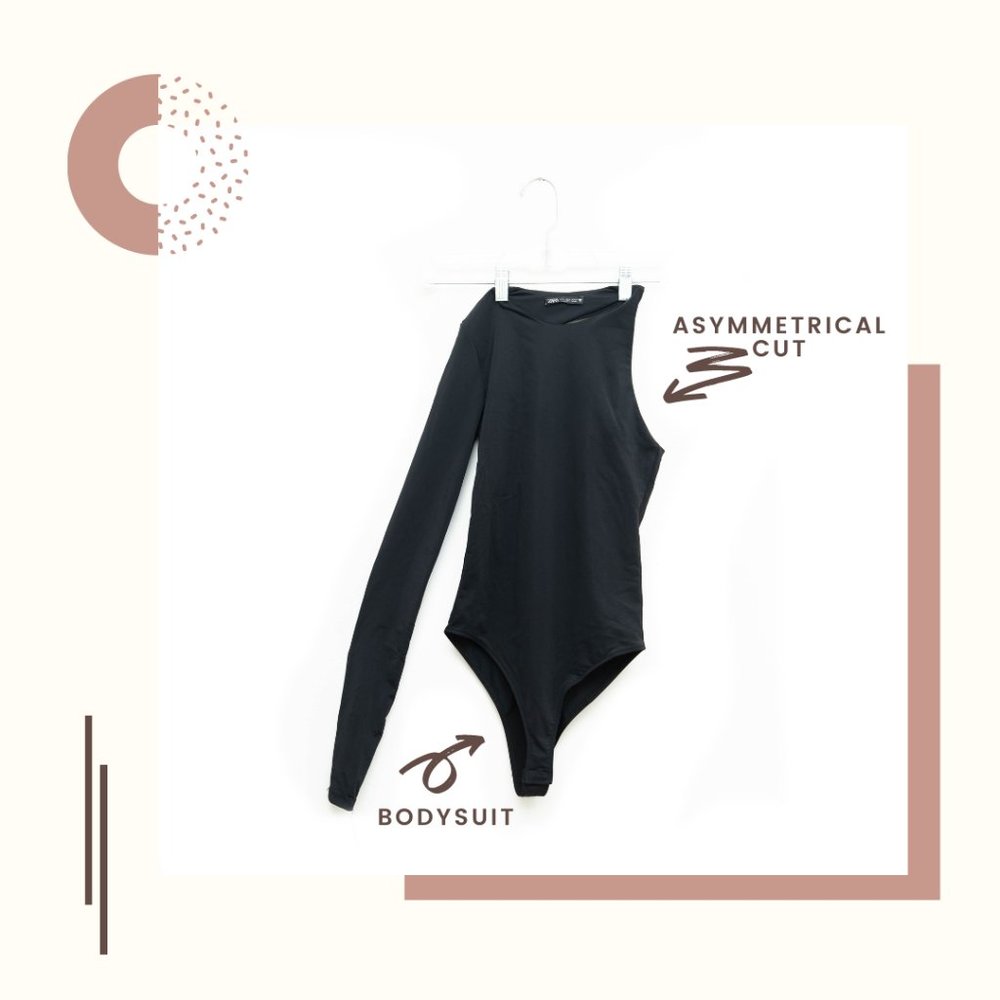 Zara Black Asymmetrical Stretchy Bodysuit Top